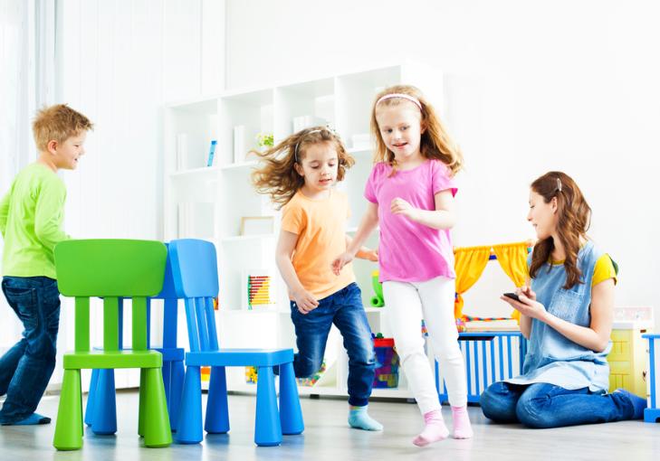 Children are playing in a childcare center