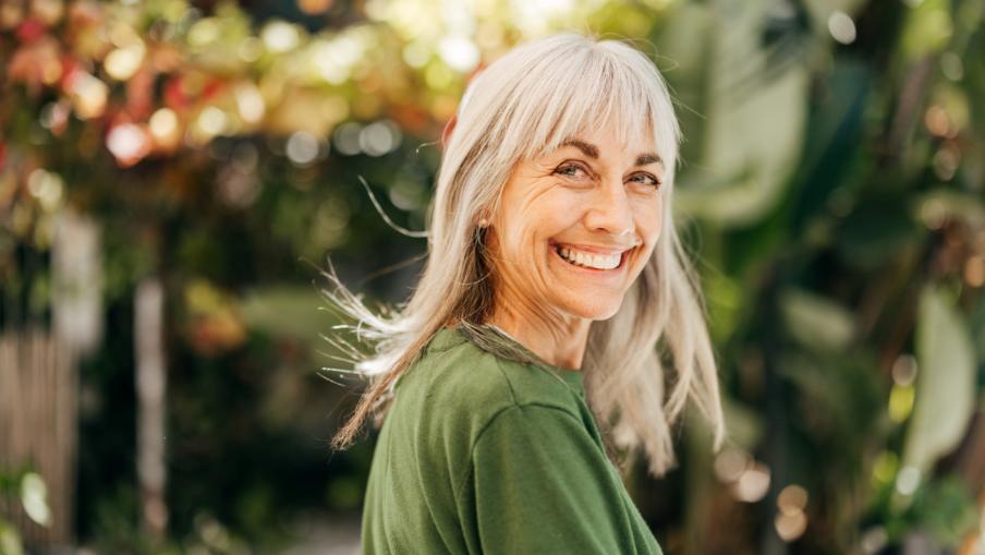 
		Cheerful middle-aged woman
	