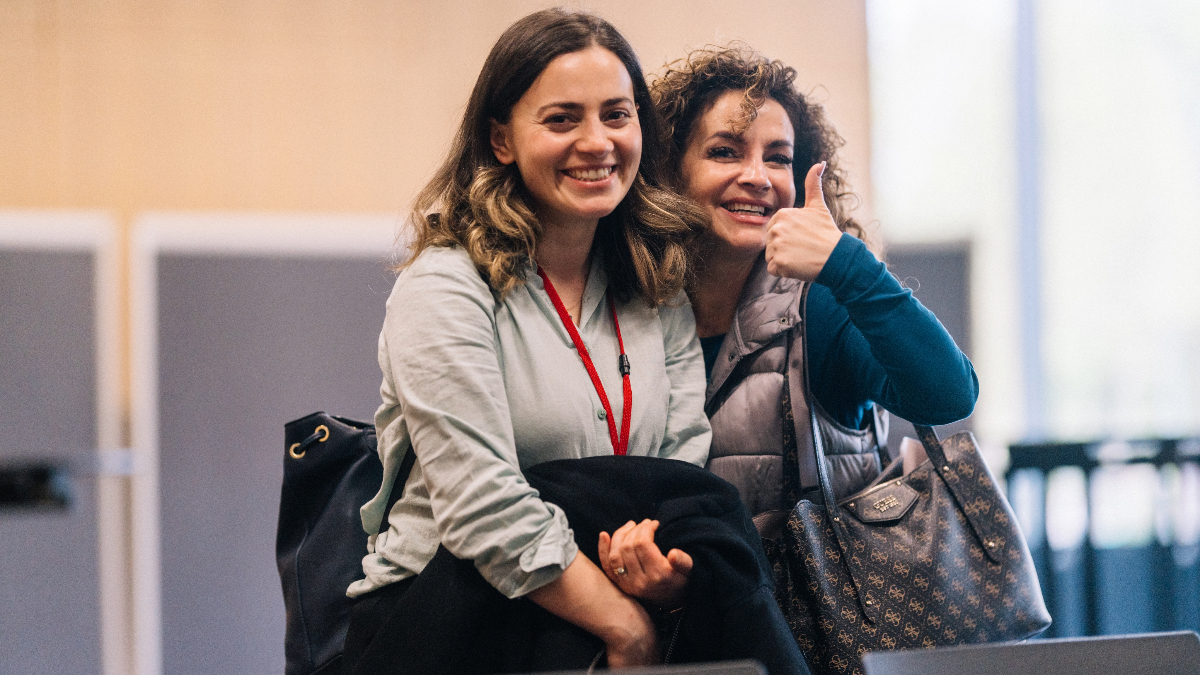 Two laughing women