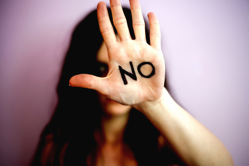 Against domestic violence: A woman has "no" written on her hand