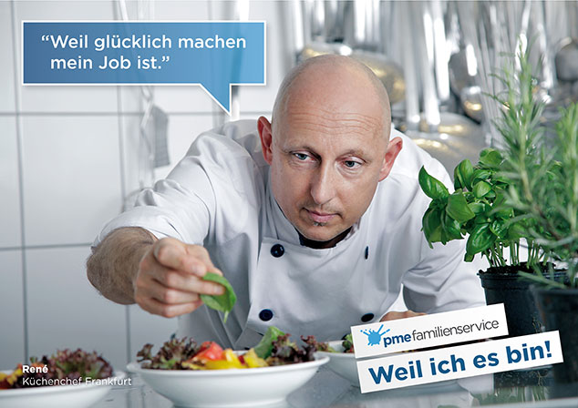 Rene prepares salad in the company canteen.