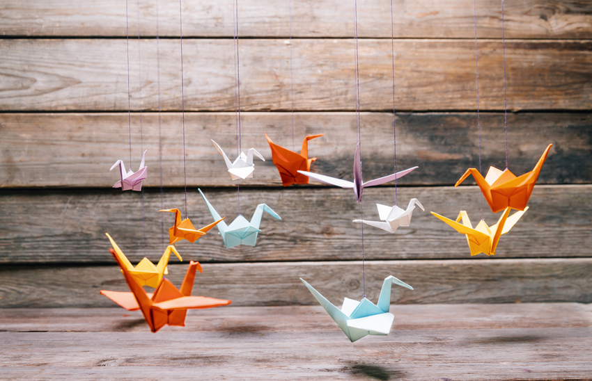 Origami mobile made from cranes
