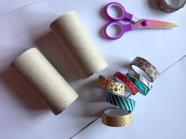 Cardboard rolls that have been turned into tree decorations