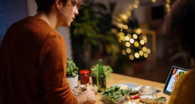 
		A woman alone under the Christmas tree
	