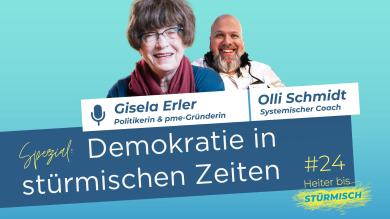 
		Graphic of the podcast Heiter bis stürmisch with the portraits of Oliver Schmidt and Gisela Erler
	