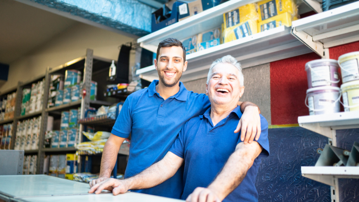 Father and son from 2 generations work in the DIY store