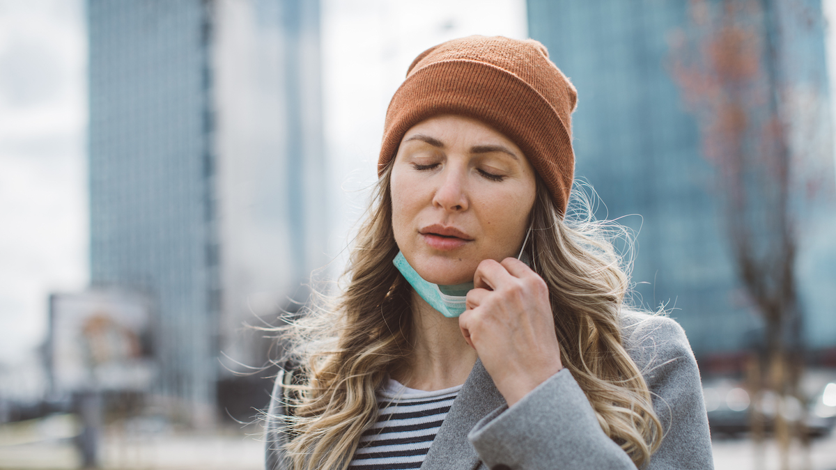 Woman with long covid with mask