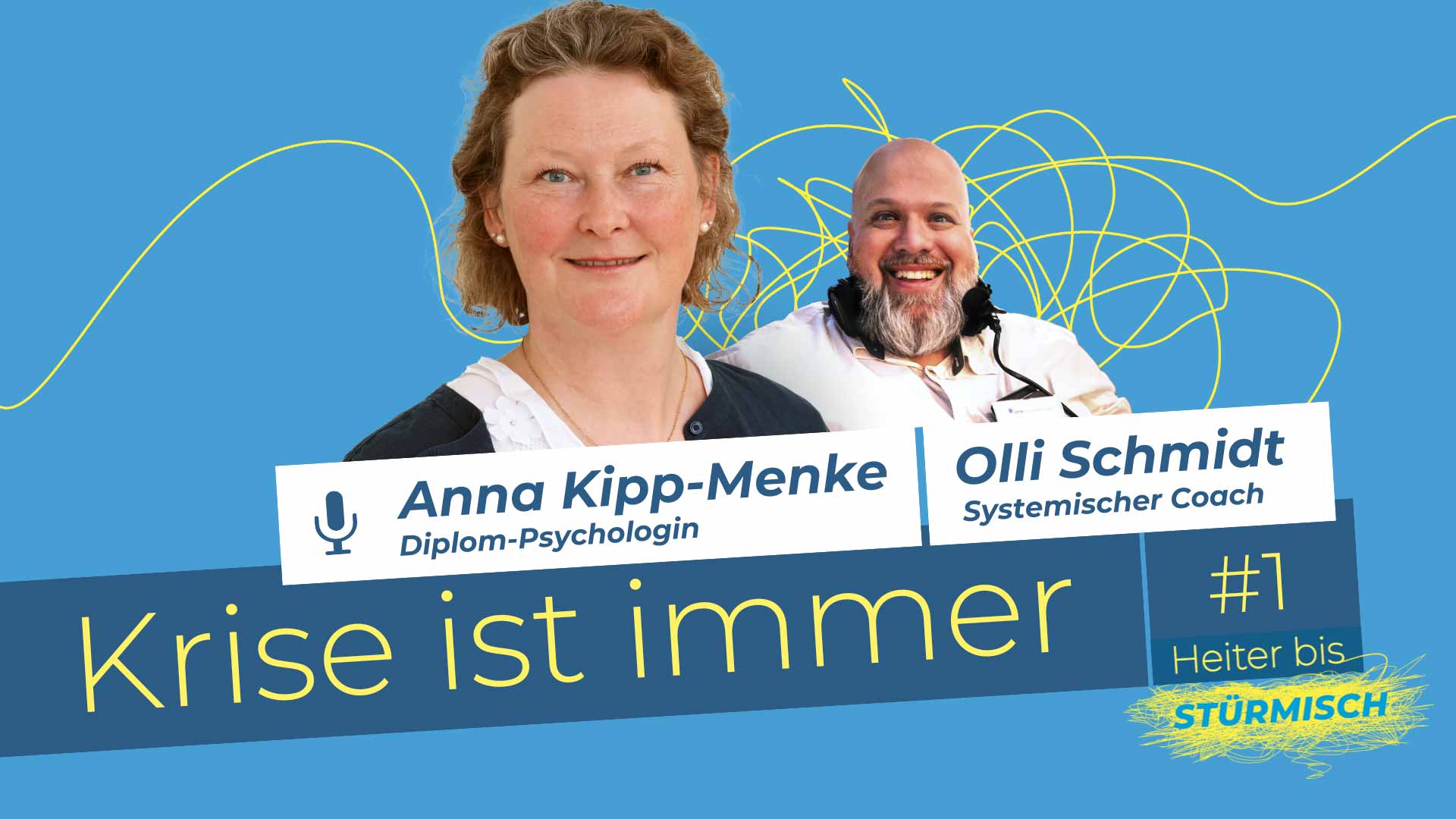 Podcast graphic of episode 1 with the characters Olli Schmidt and Anna Kipp-Menke