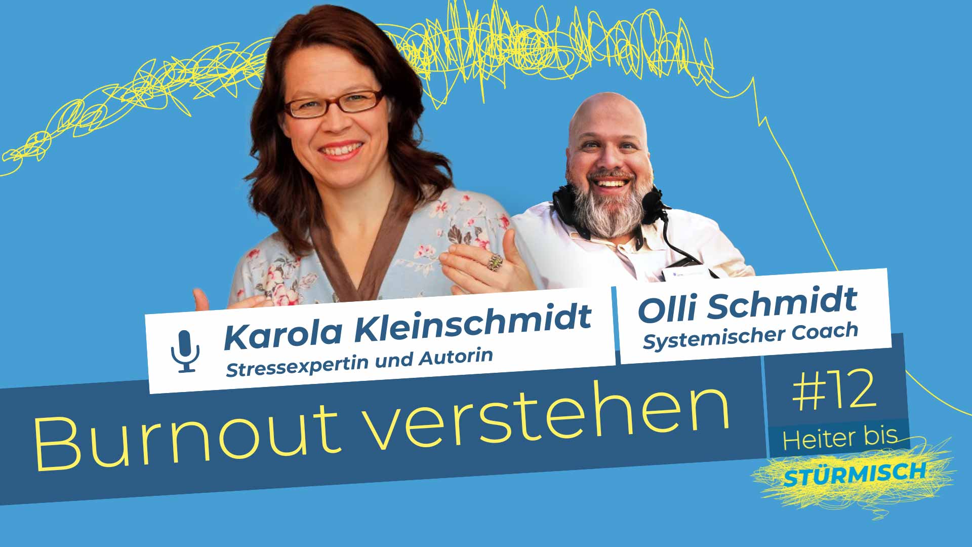 Podcast graphic of episode 12 with the characters Olli Schmidt and Karola Kleinschmidt