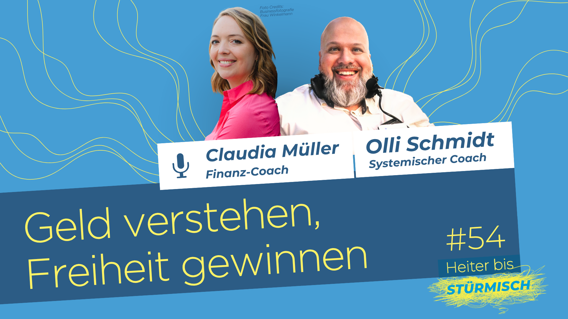 Graphic for Podcast Episode 54 featuring financial expert Claudia Müller and podcast host Olli Schmidt