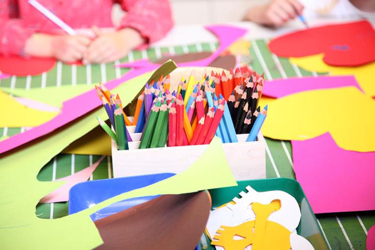 Colored pencils in a box